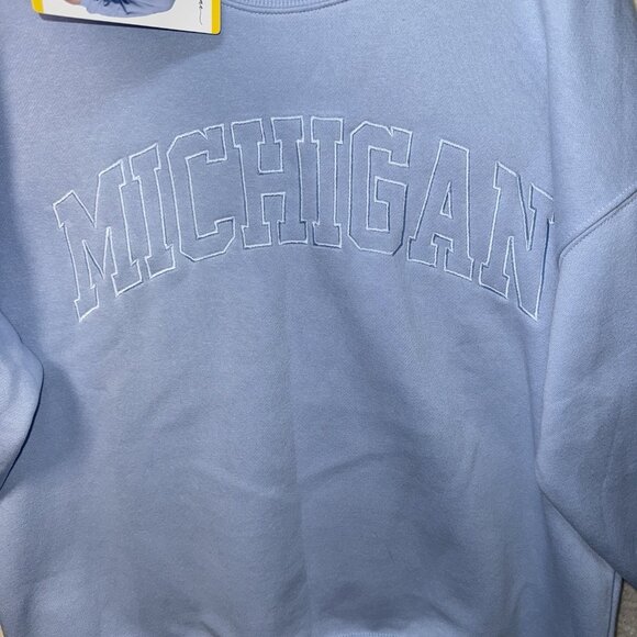 Michigan Spellout Sweatshirt Women's Medium State of Mine Light Blue NWT - Picture 2 of 9